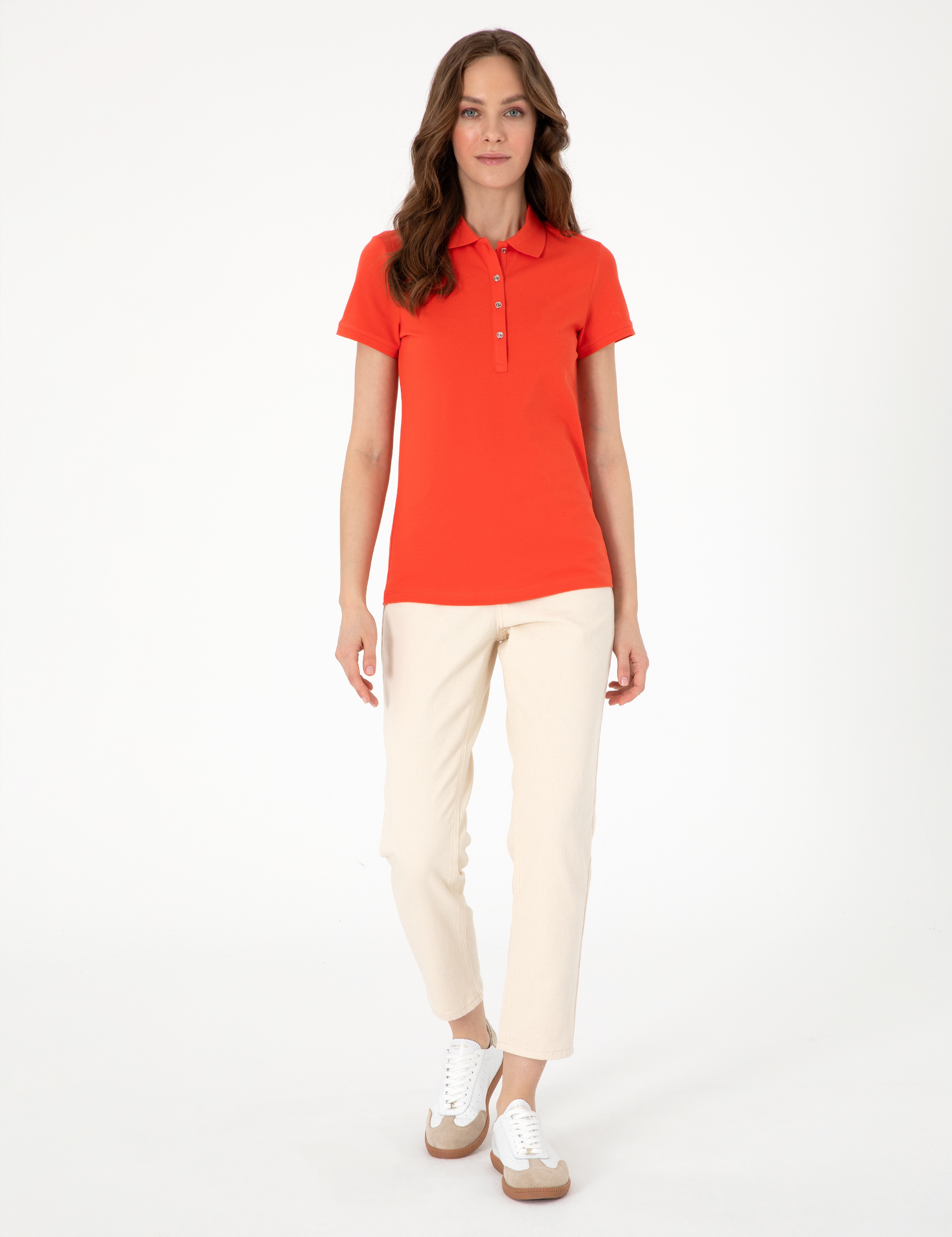 Kırmızı Slim Fit Pamuklu Polo Yaka Basic Tişört - Image 4
