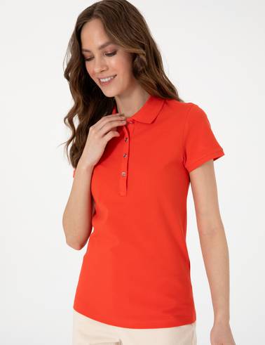 Kırmızı Slim Fit Pamuklu Polo Yaka Basic Tişört