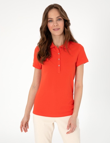 Kırmızı Slim Fit Pamuklu Polo Yaka Basic Tişört