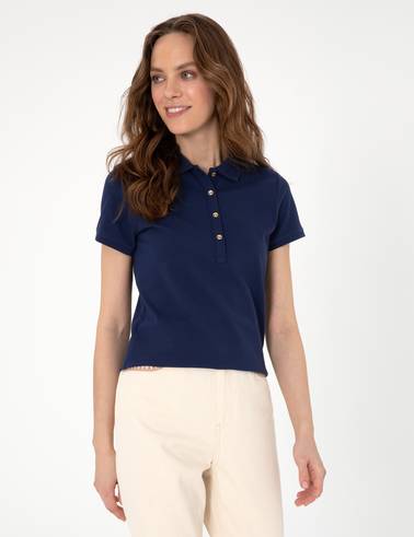 Lacivert Slim Fit Pamuklu Polo Yaka Basic Tişört