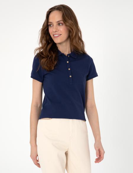 Lacivert Regular Fit Pamuklu Polo Yaka Basic Tişört - 50305776039
