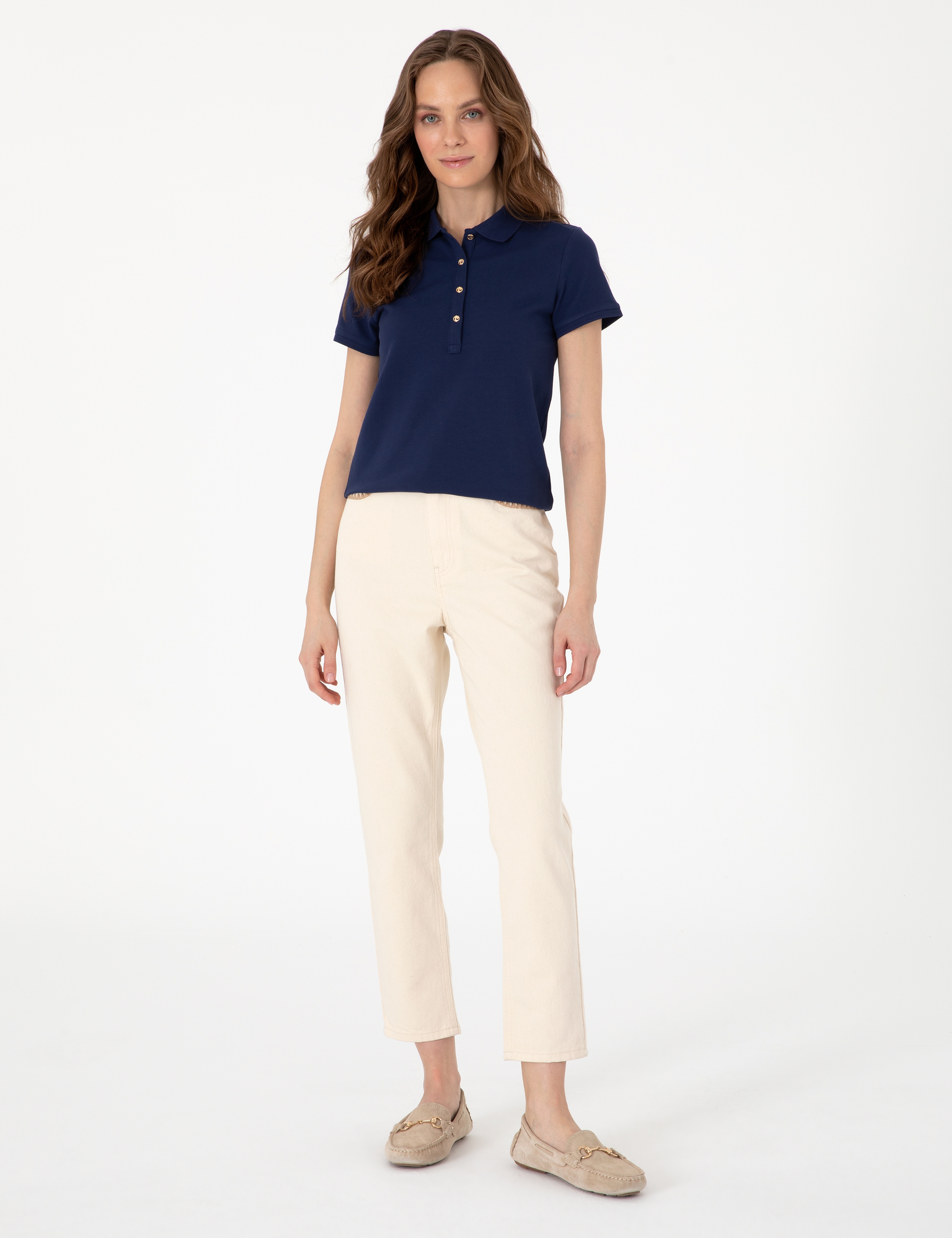 Lacivert Slim Fit Pamuklu Polo Yaka Basic Tişört - Image 4