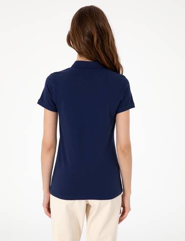 Lacivert Slim Fit Pamuklu Polo Yaka Basic Tişört