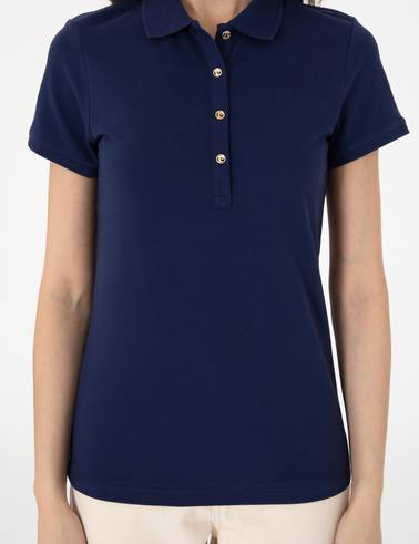 Lacivert Slim Fit Pamuklu Polo Yaka Basic Tişört