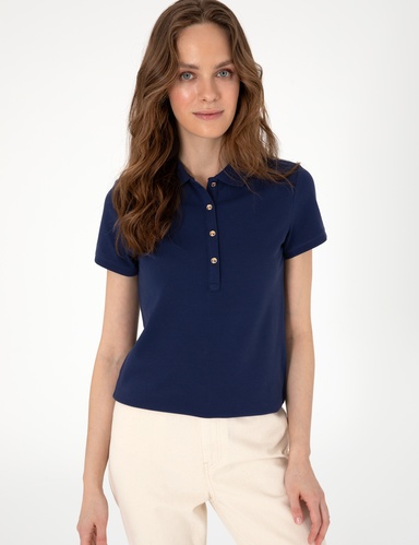 Lacivert Slim Fit Pamuklu Polo Yaka Basic Tişört