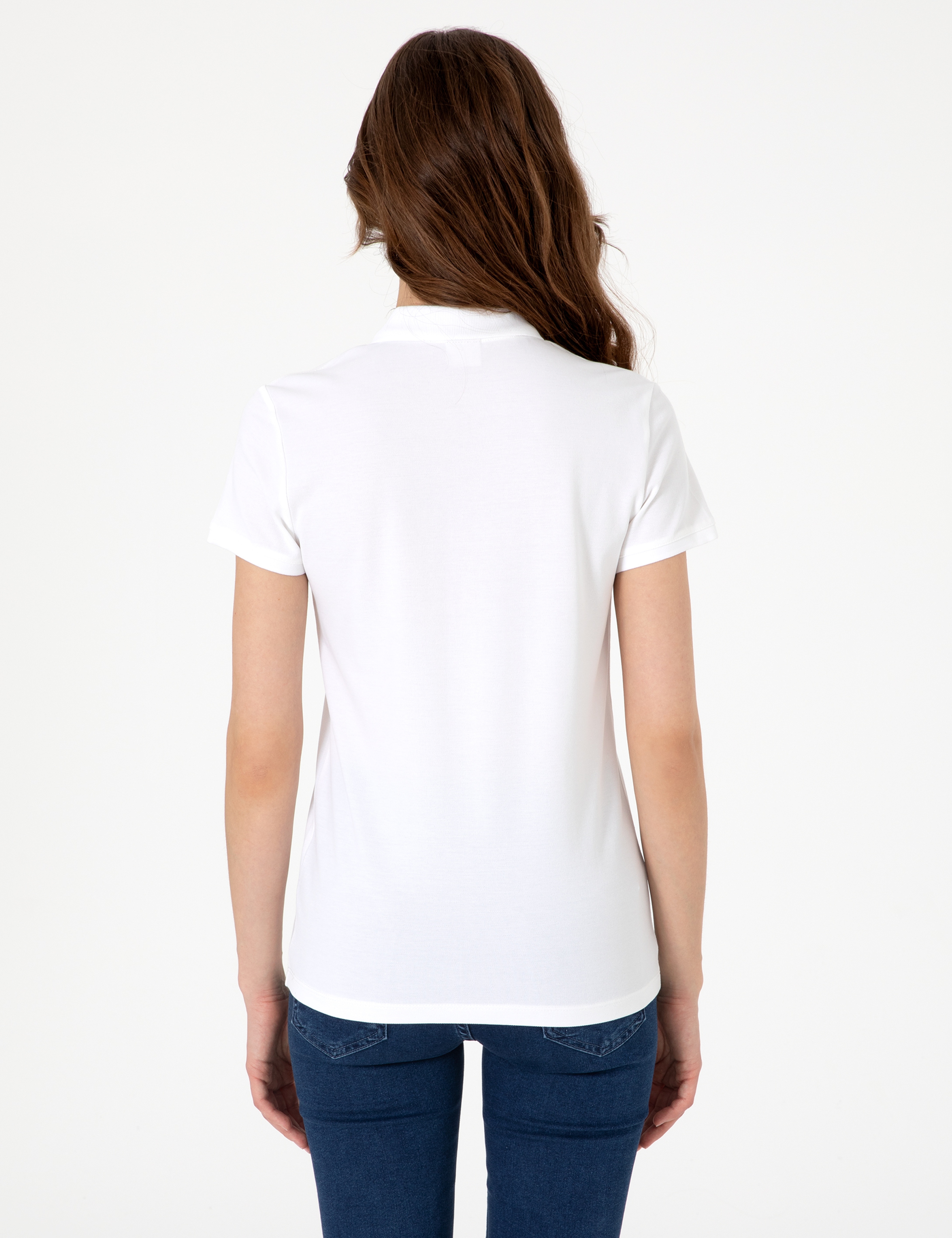 Beyaz Slim Fit Pamuklu Polo Yaka Basic Tişört - Image 5