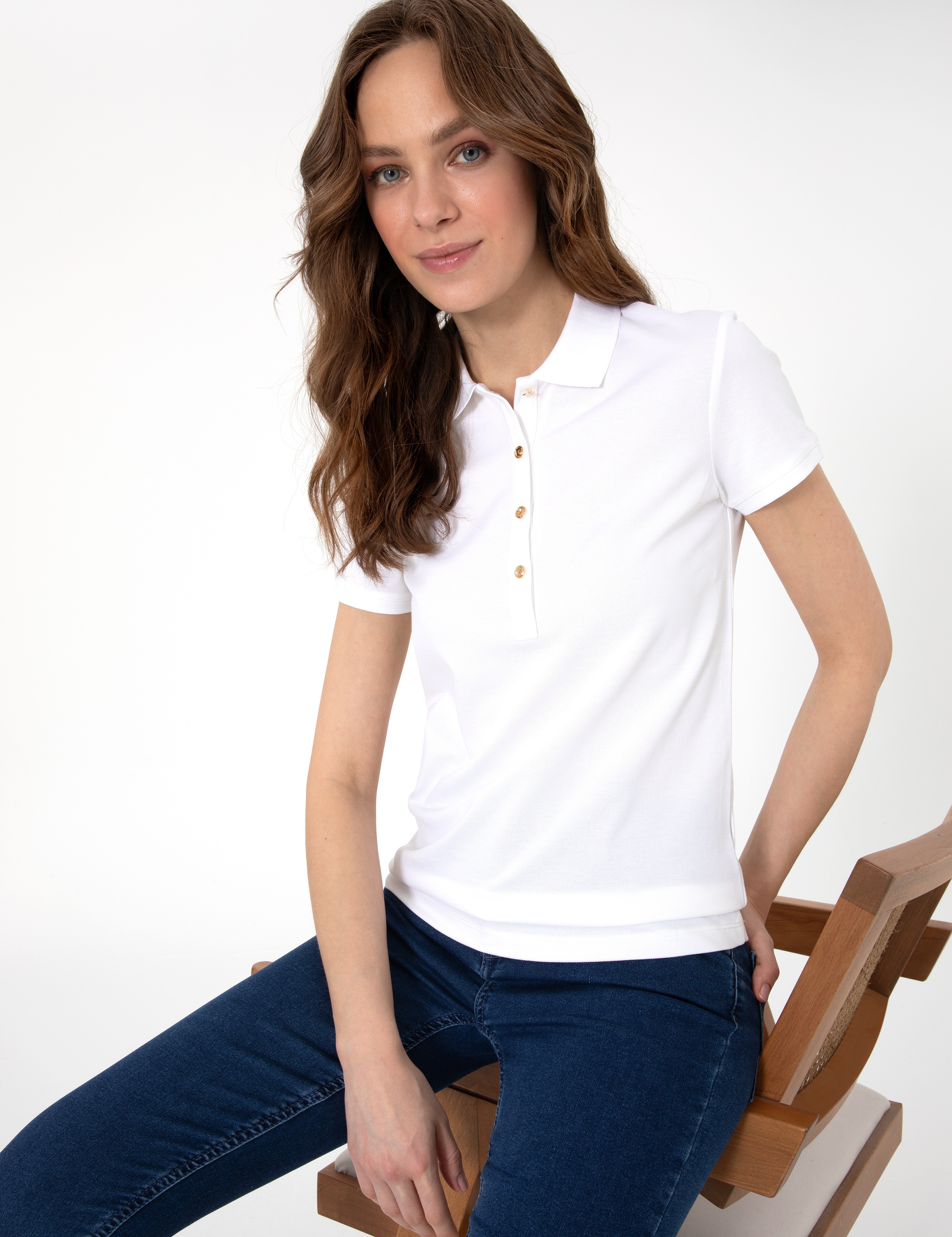 Beyaz Slim Fit Pamuklu Polo Yaka Basic Tişört - Image 1