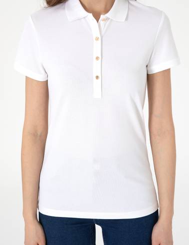 Beyaz Slim Fit Pamuklu Polo Yaka Basic Tişört