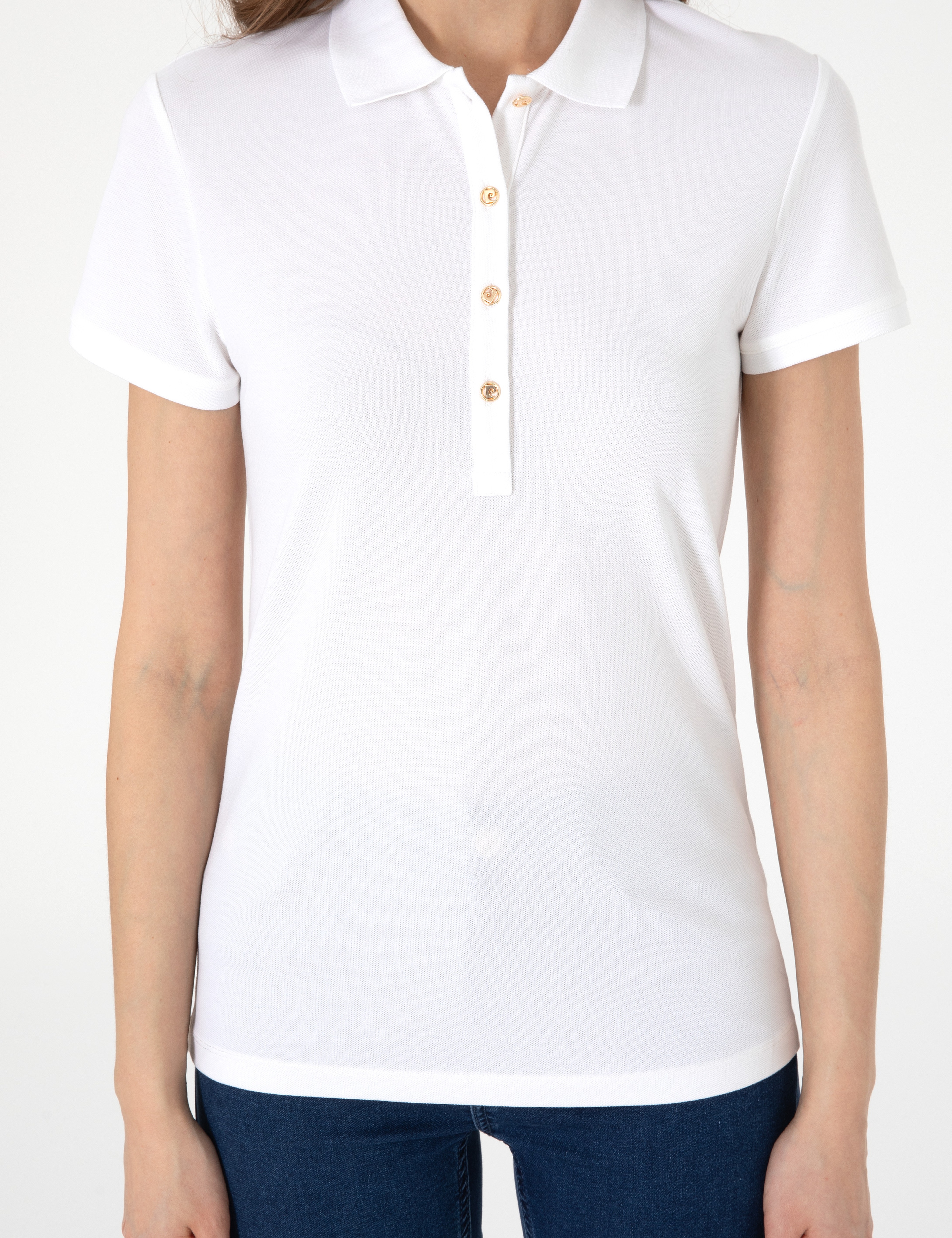 Beyaz Slim Fit Pamuklu Polo Yaka Basic Tişört