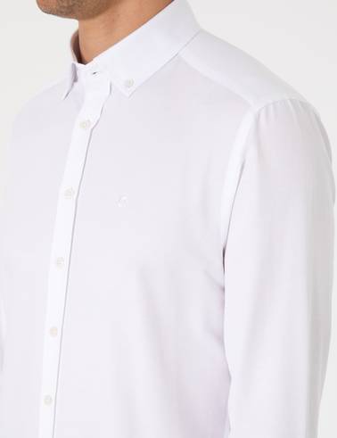 Beyaz Oxford Slim Fit Kolay Ütülenebilir Gömlek