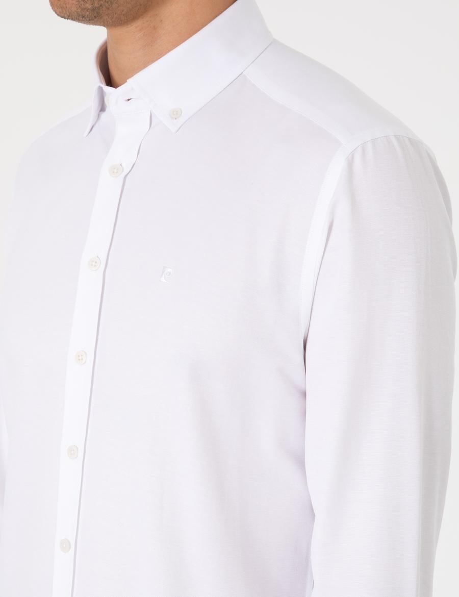 Beyaz Oxford Slim Fit Kolay Ütülenebilir Gömlek