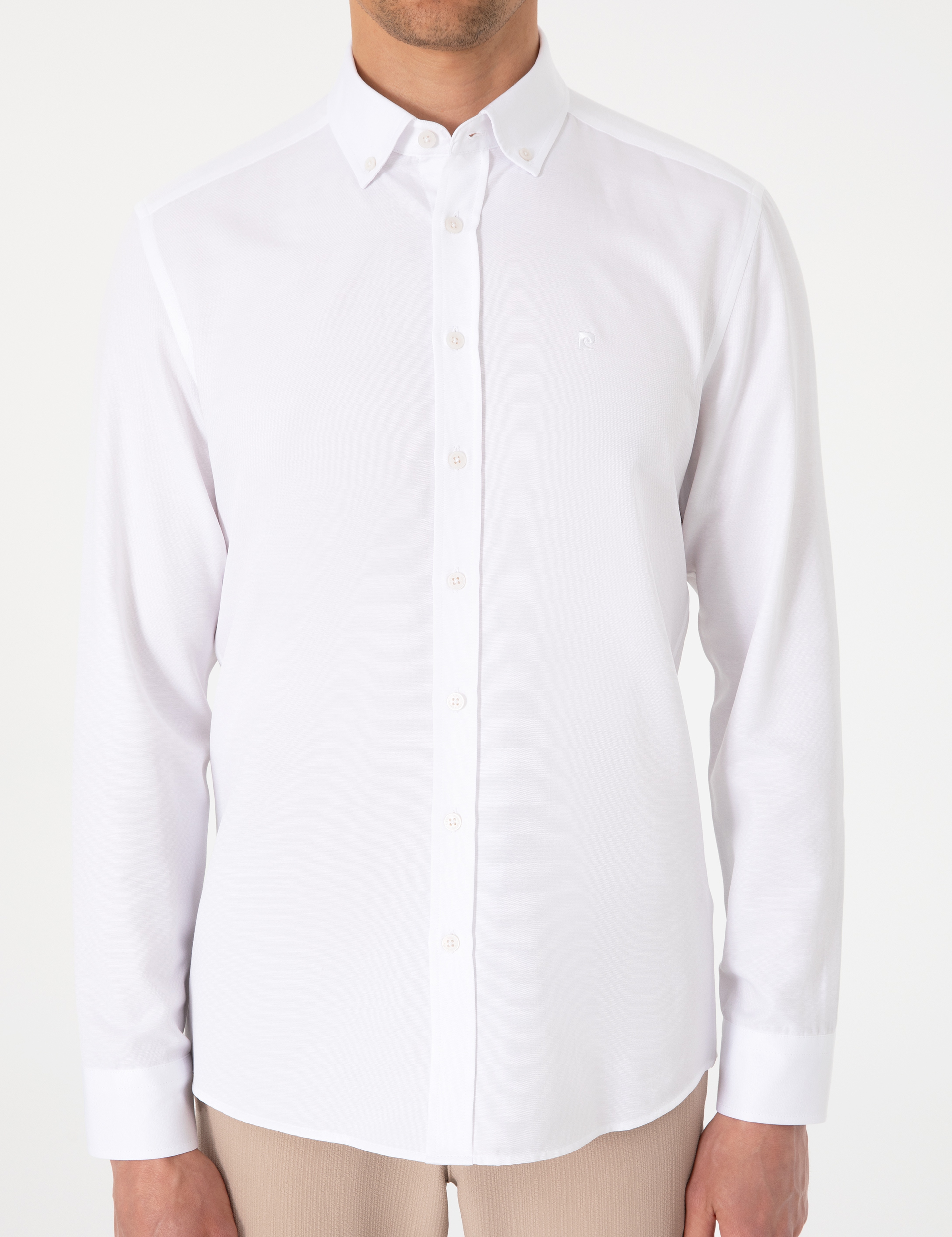 Beyaz Oxford Slim Fit Kolay Ütülenebilir Gömlek - Image 6