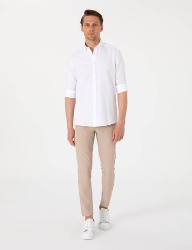 Beyaz Oxford Slim Fit Kolay Ütülenebilir Gömlek