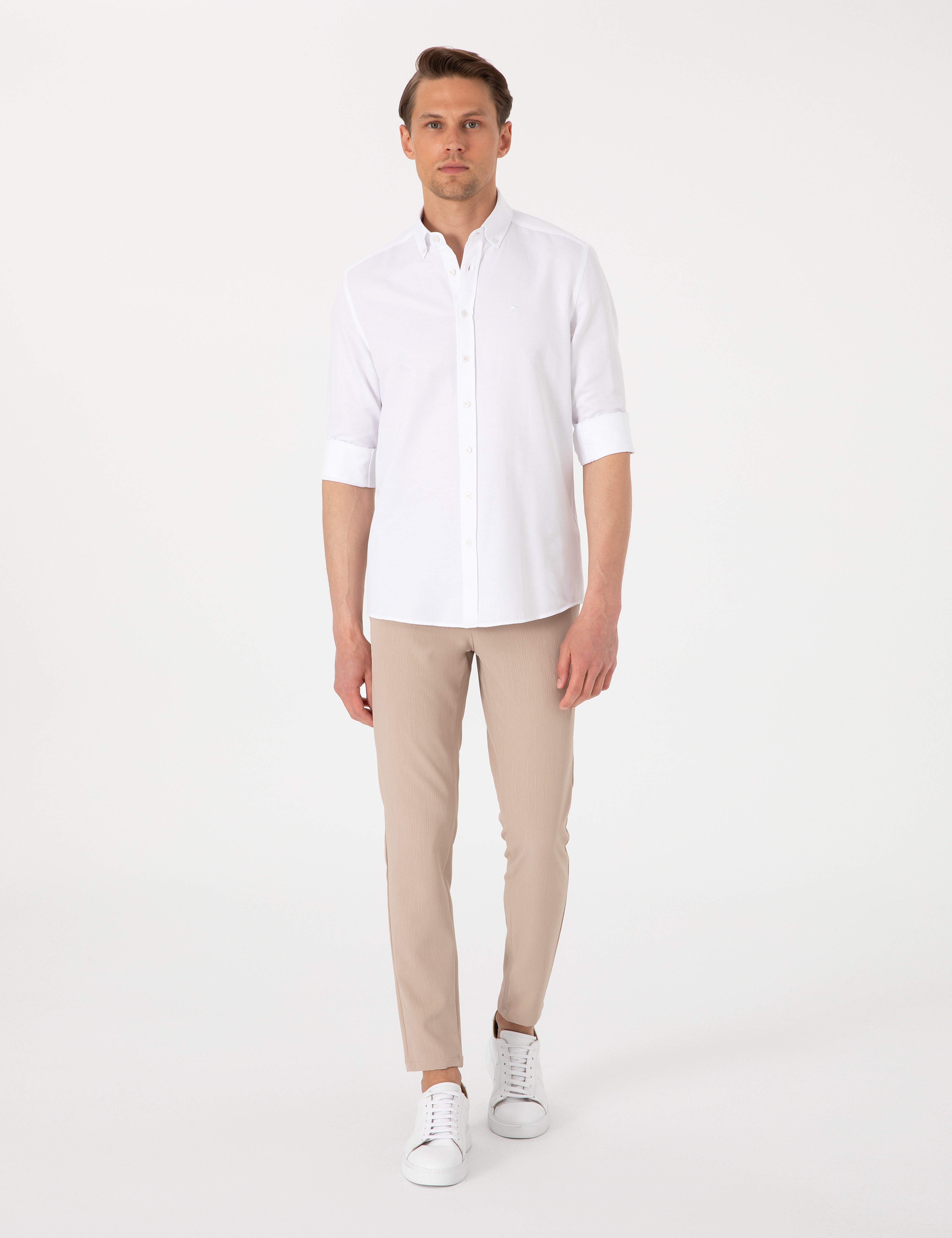 Beyaz Oxford Slim Fit Kolay Ütülenebilir Gömlek - Image 4