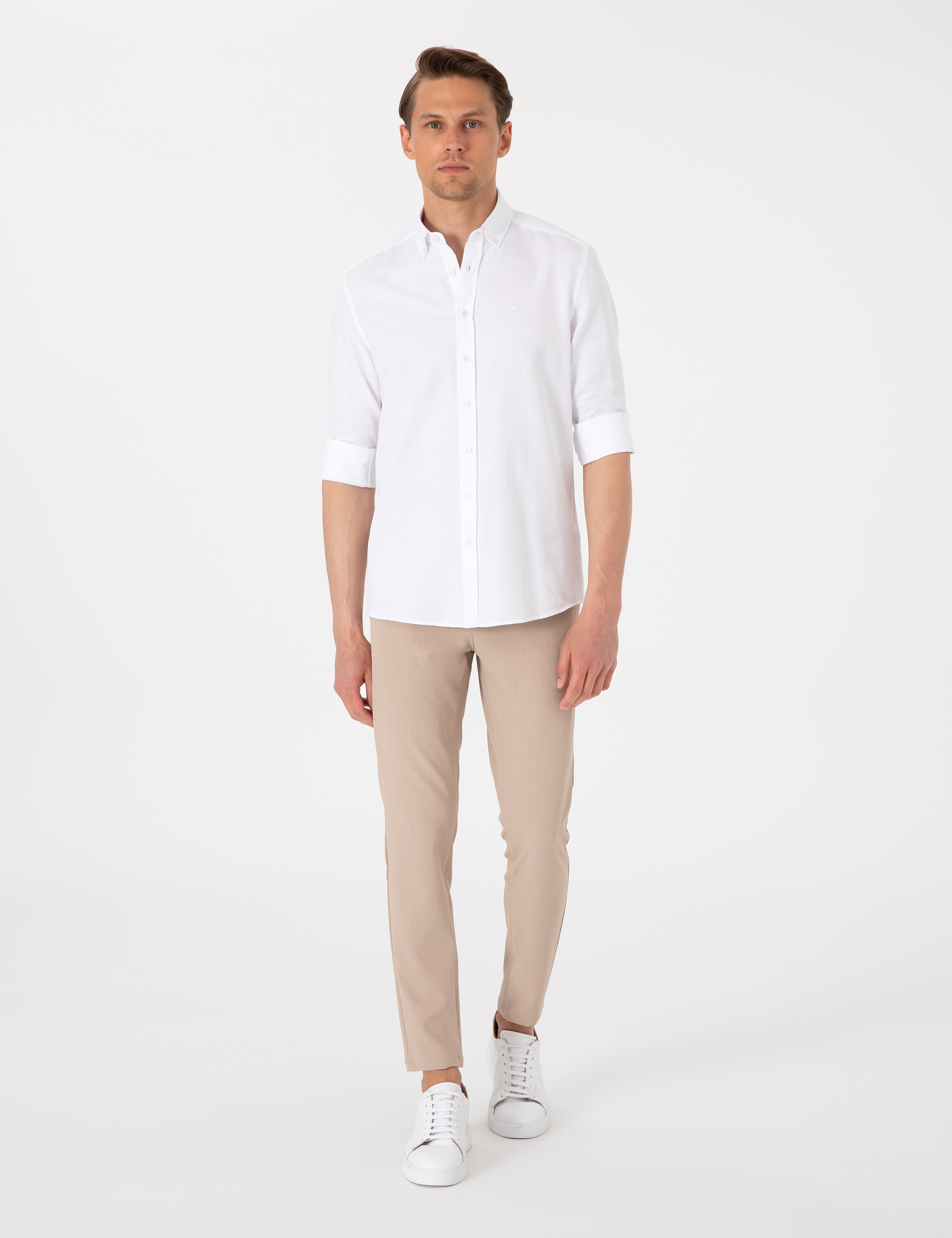 Beyaz Oxford Slim Fit Kolay Ütülenebilir Gömlek