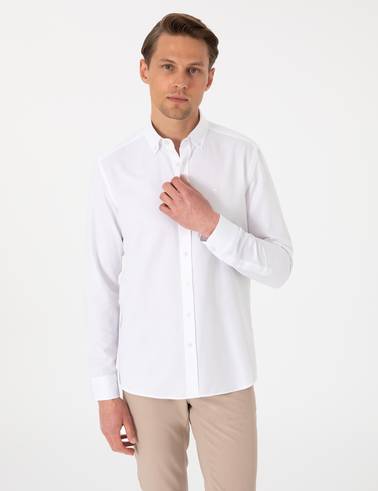 Beyaz Oxford Slim Fit Kolay Ütülenebilir Gömlek