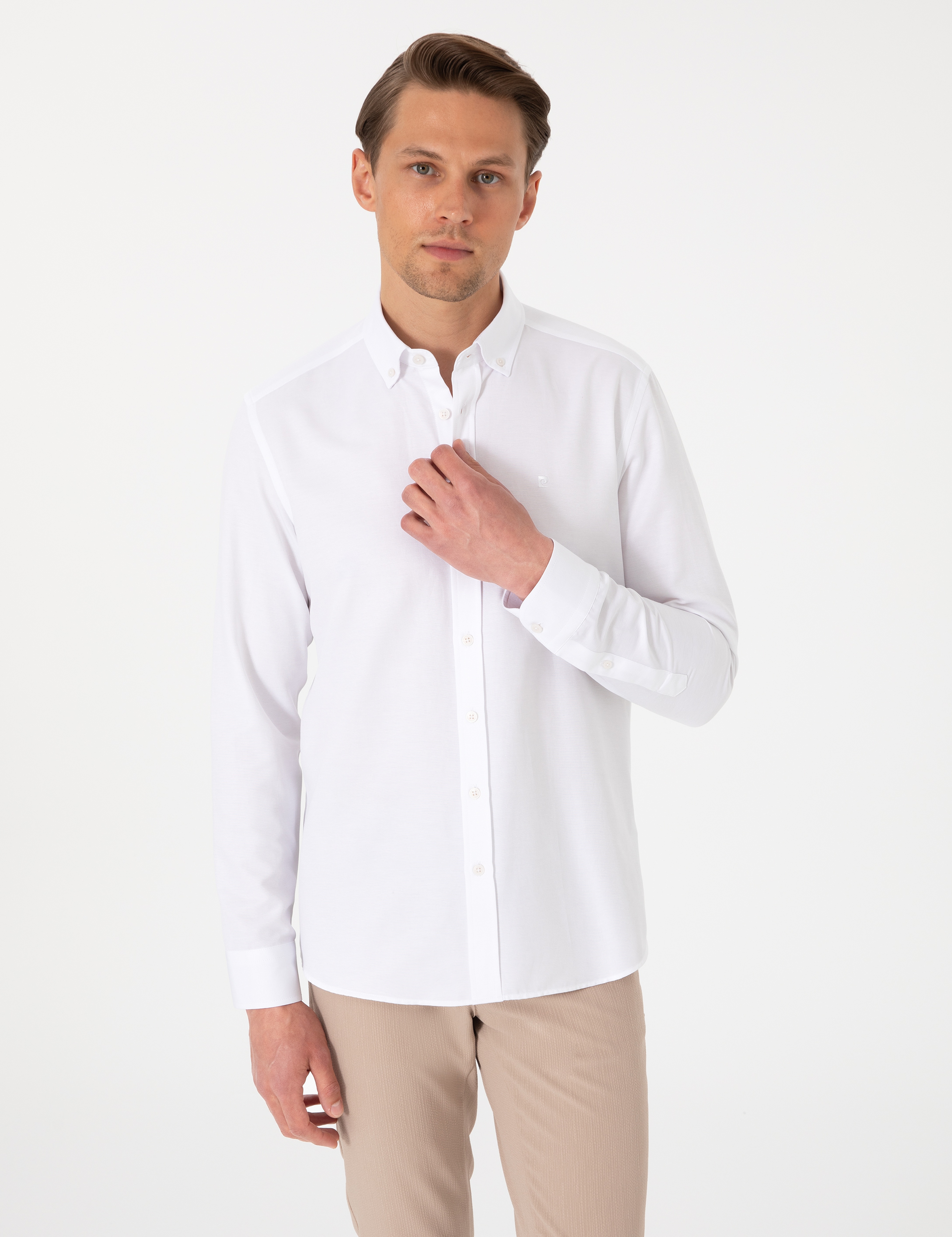 Beyaz Oxford Slim Fit Kolay Ütülenebilir Gömlek - Image 3