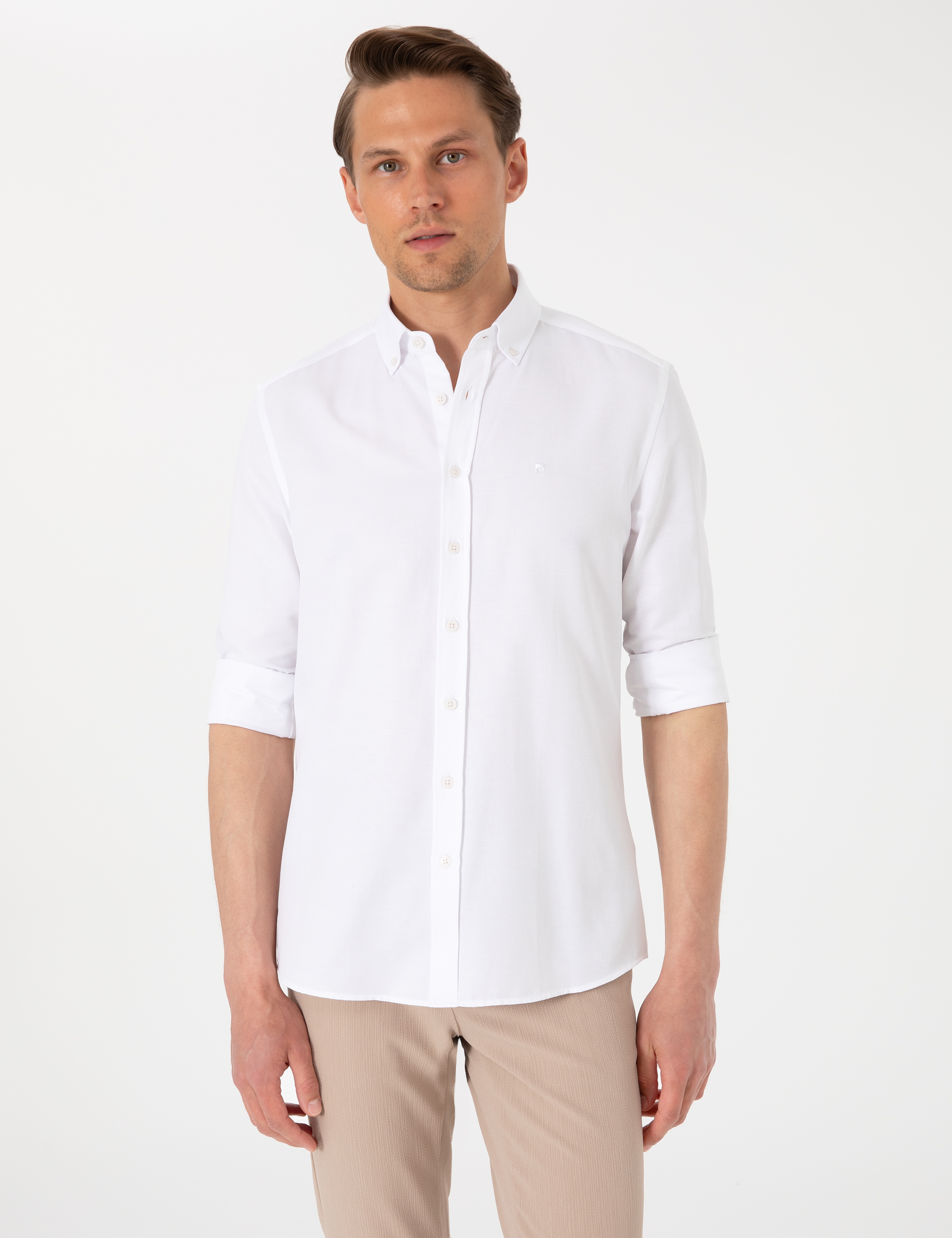 Beyaz Oxford Slim Fit Kolay Ütülenebilir Gömlek