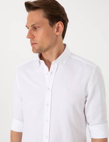 Beyaz Oxford Slim Fit Kolay Ütülenebilir Gömlek