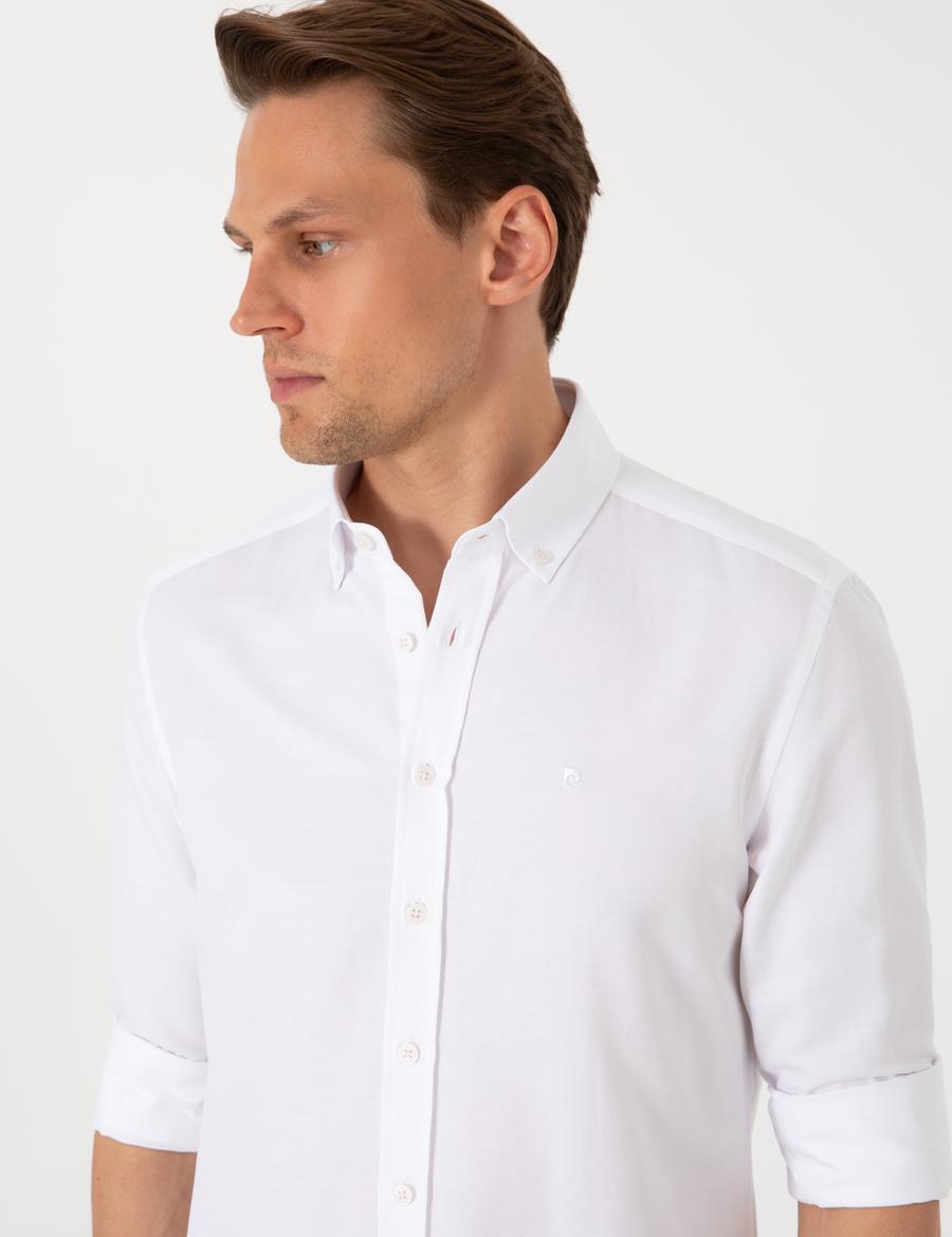 Beyaz Oxford Slim Fit Kolay Ütülenebilir Gömlek