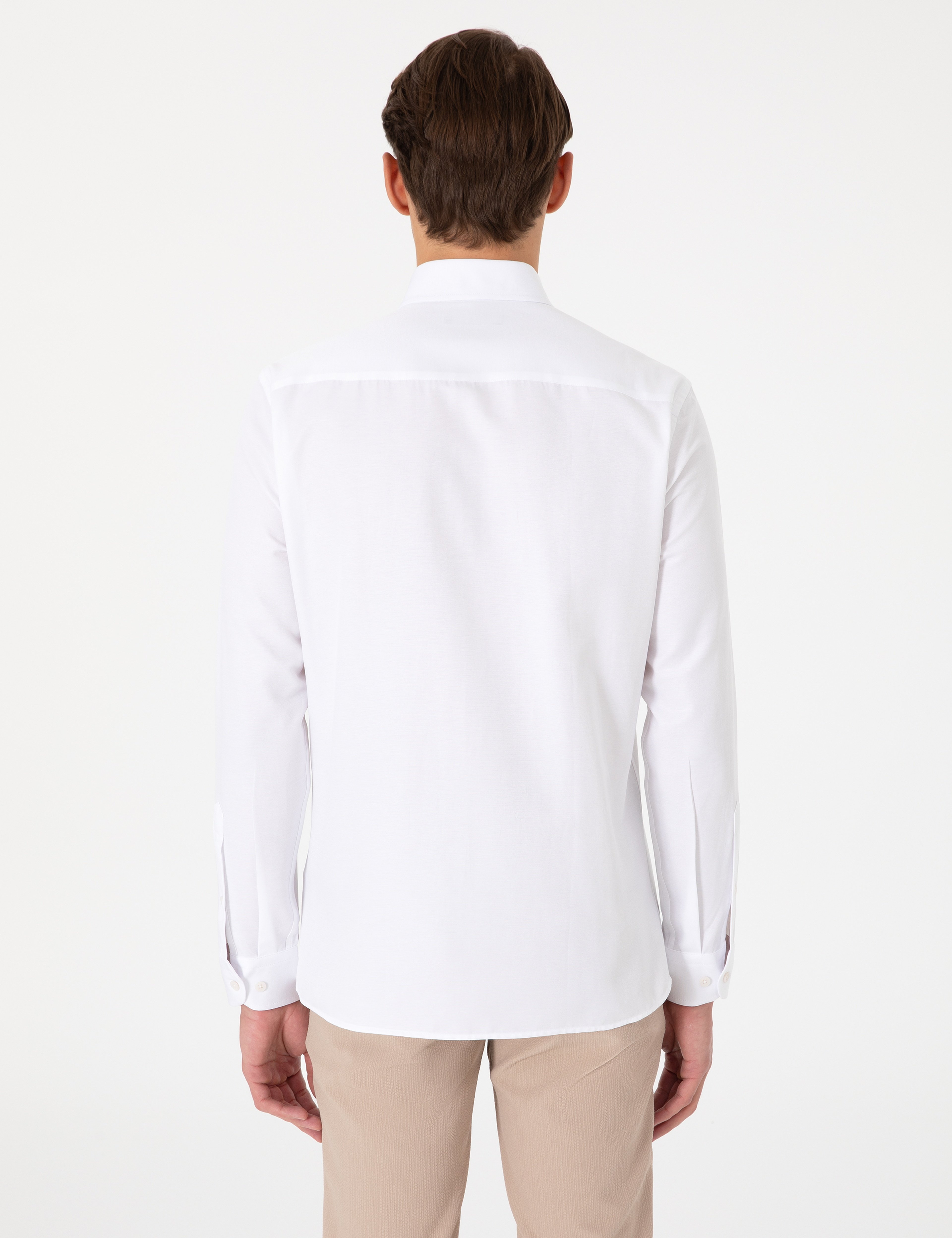 Beyaz Oxford Slim Fit Kolay Ütülenebilir Gömlek - Image 5