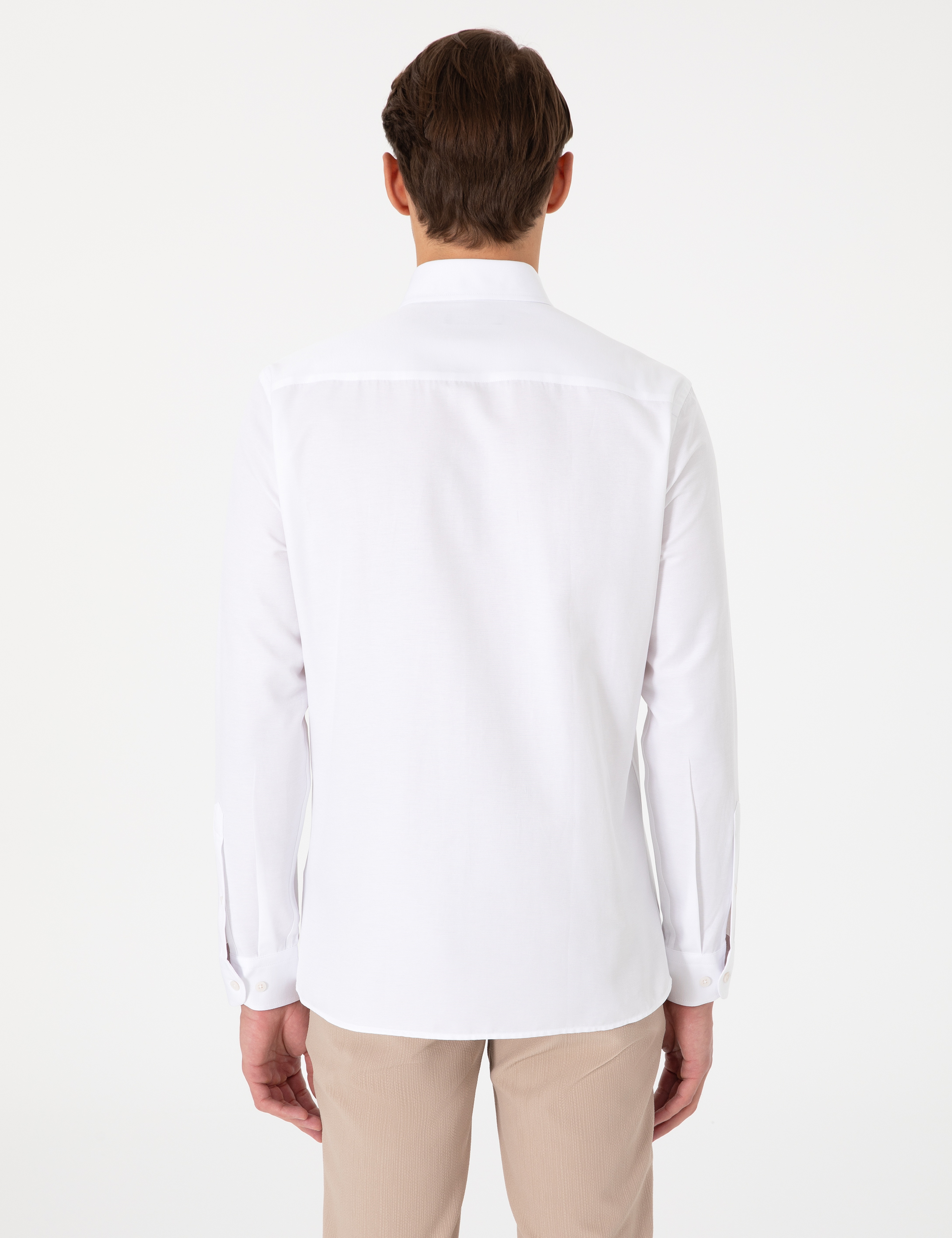 Beyaz Oxford Slim Fit Kolay Ütülenebilir Gömlek