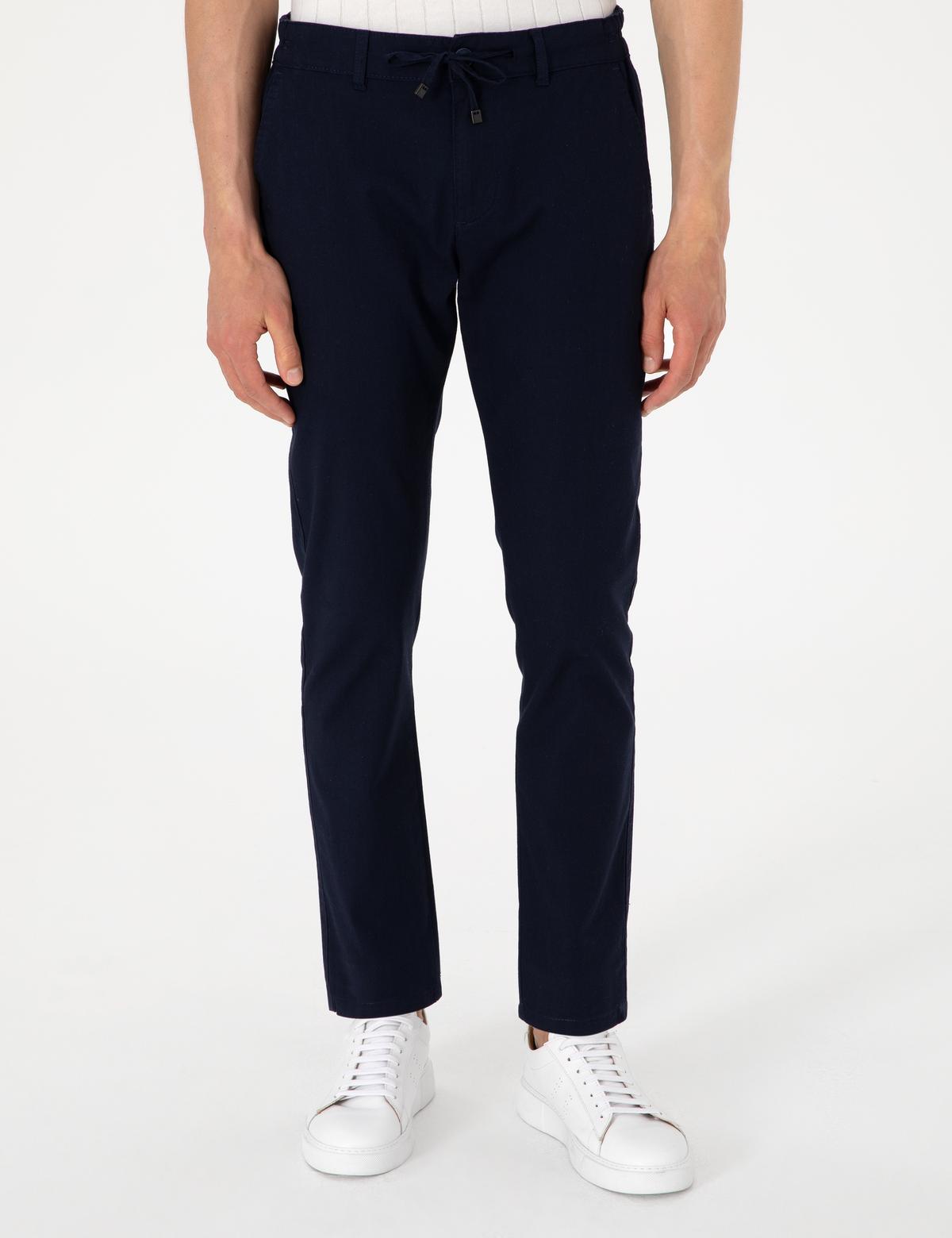 Lacivert Slim Fit Keten Görünümlü Kanvas Pantolon - 50308086143