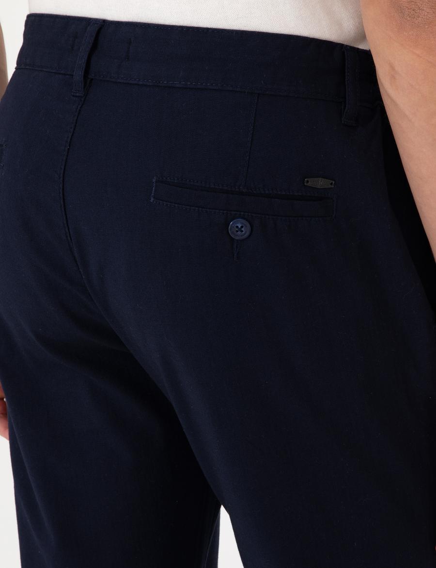 Lacivert Slim Fit Keten Görünümlü Kanvas Pantolon