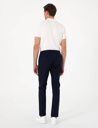 Lacivert Slim Fit Keten Görünümlü Kanvas Pantolon