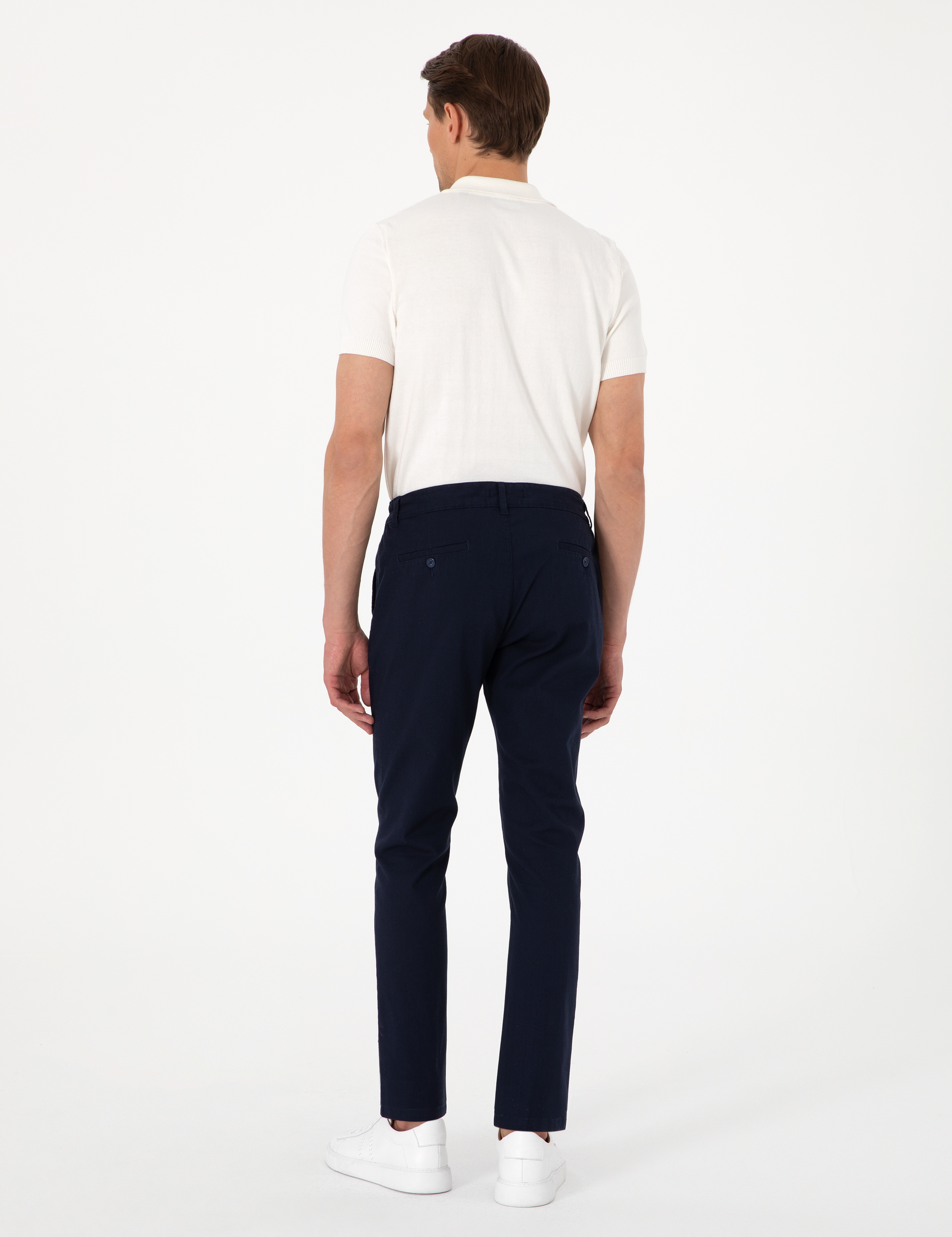 Lacivert Slim Fit Keten Görünümlü Kanvas Pantolon - Image 4
