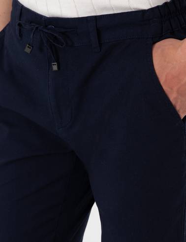 Lacivert Slim Fit Keten Görünümlü Kanvas Pantolon