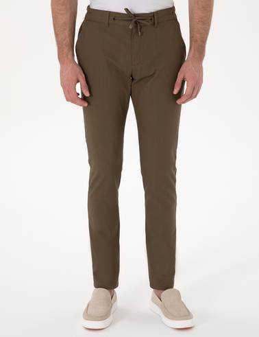 Haki Slim Fit Keten Görünümlü Kanvas Pantolon