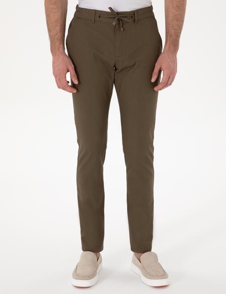 Haki Slim Fit Keten Görünümlü Kanvas Pantolon - 50308086053