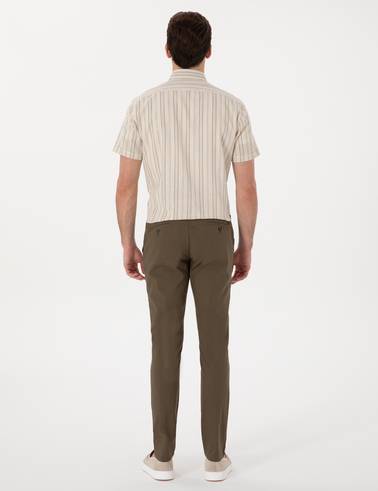 Haki Slim Fit Keten Görünümlü Kanvas Pantolon
