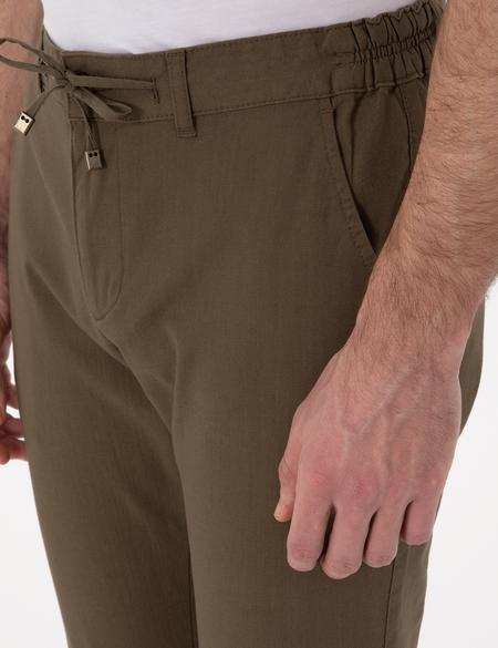 Haki Slim Fit Keten Görünümlü Kanvas Pantolon - 50308086053
