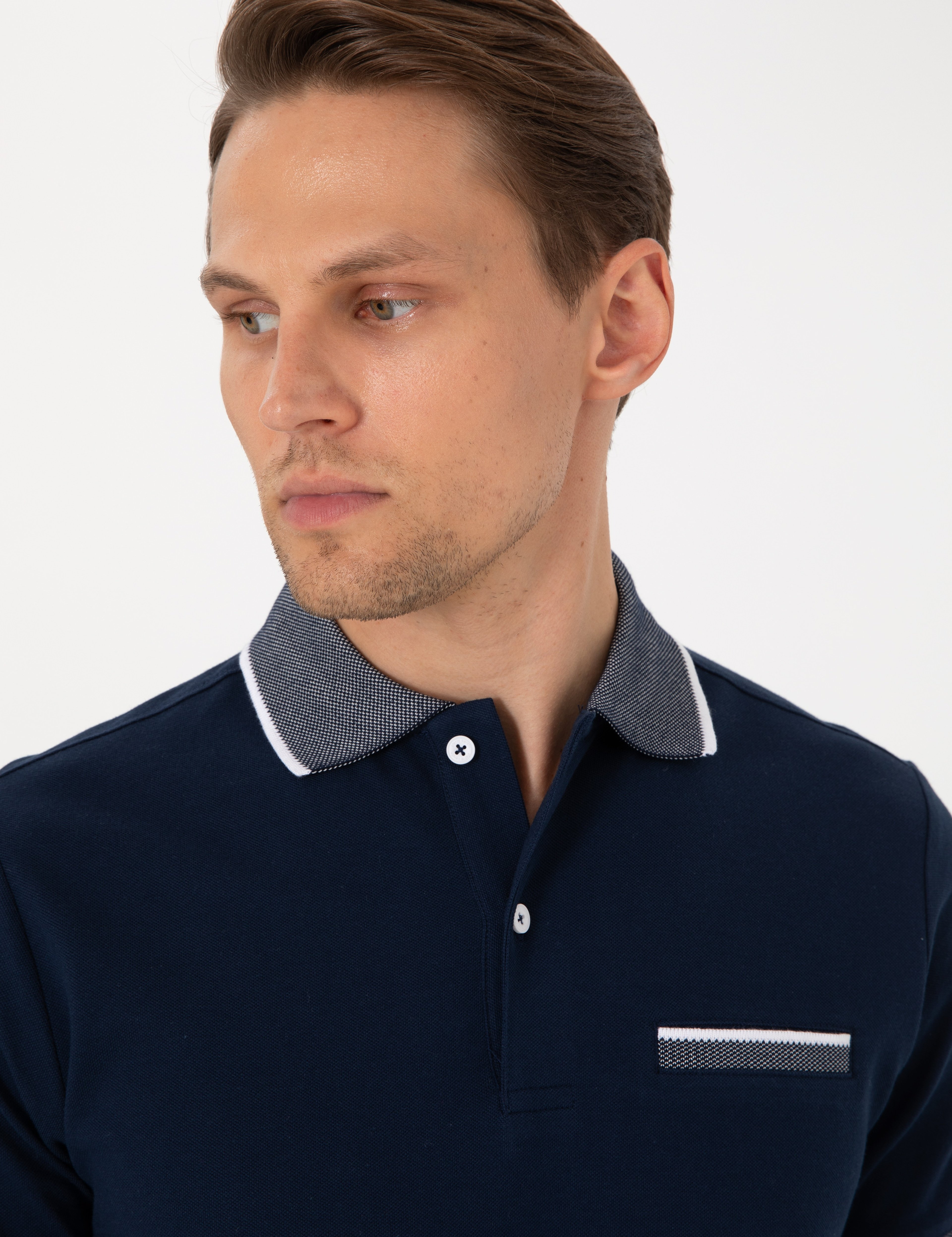 Lacivert Slim Fit %100 Pamuk Düğmeli Polo Yaka Tişört - Image 2