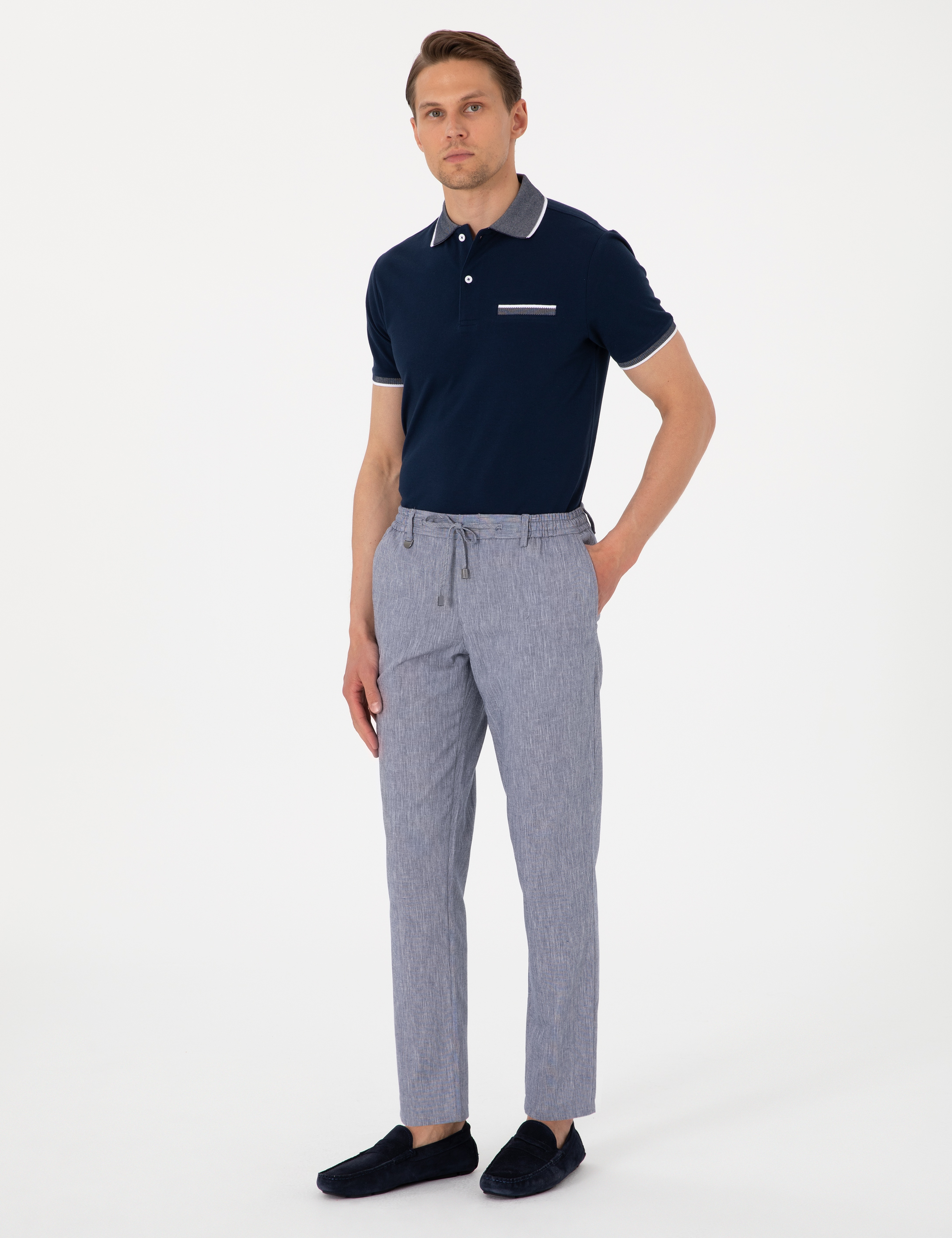 Lacivert Slim Fit %100 Pamuk Düğmeli Polo Yaka Tişört - Image 4