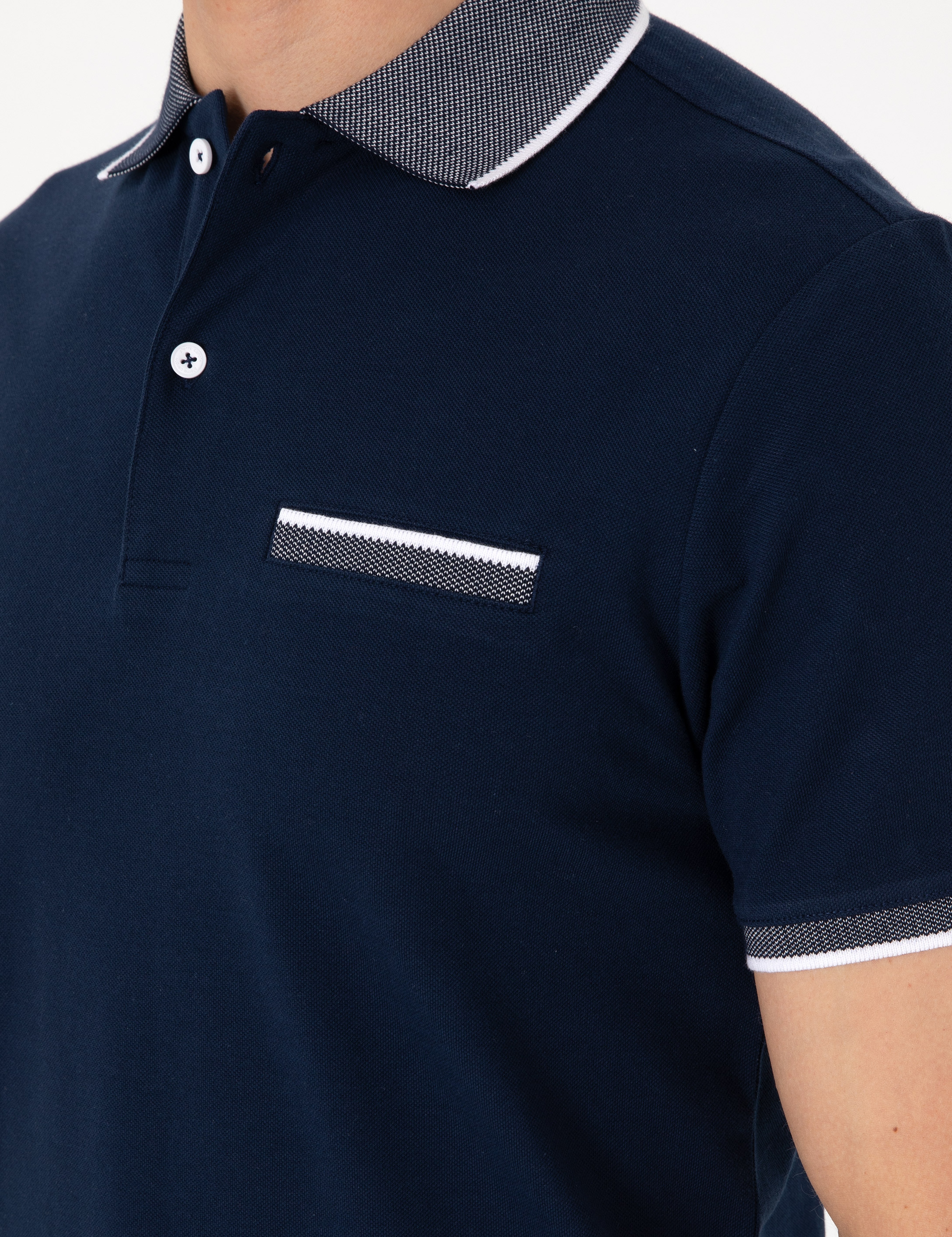 Lacivert Slim Fit %100 Pamuk Düğmeli Polo Yaka Tişört