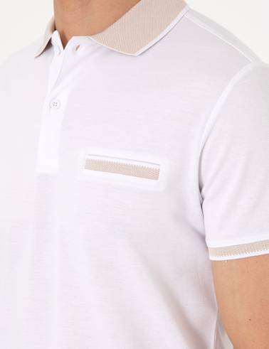 Beyaz Slim Fit %100 Pamuk Düğmeli Polo Yaka Tişört