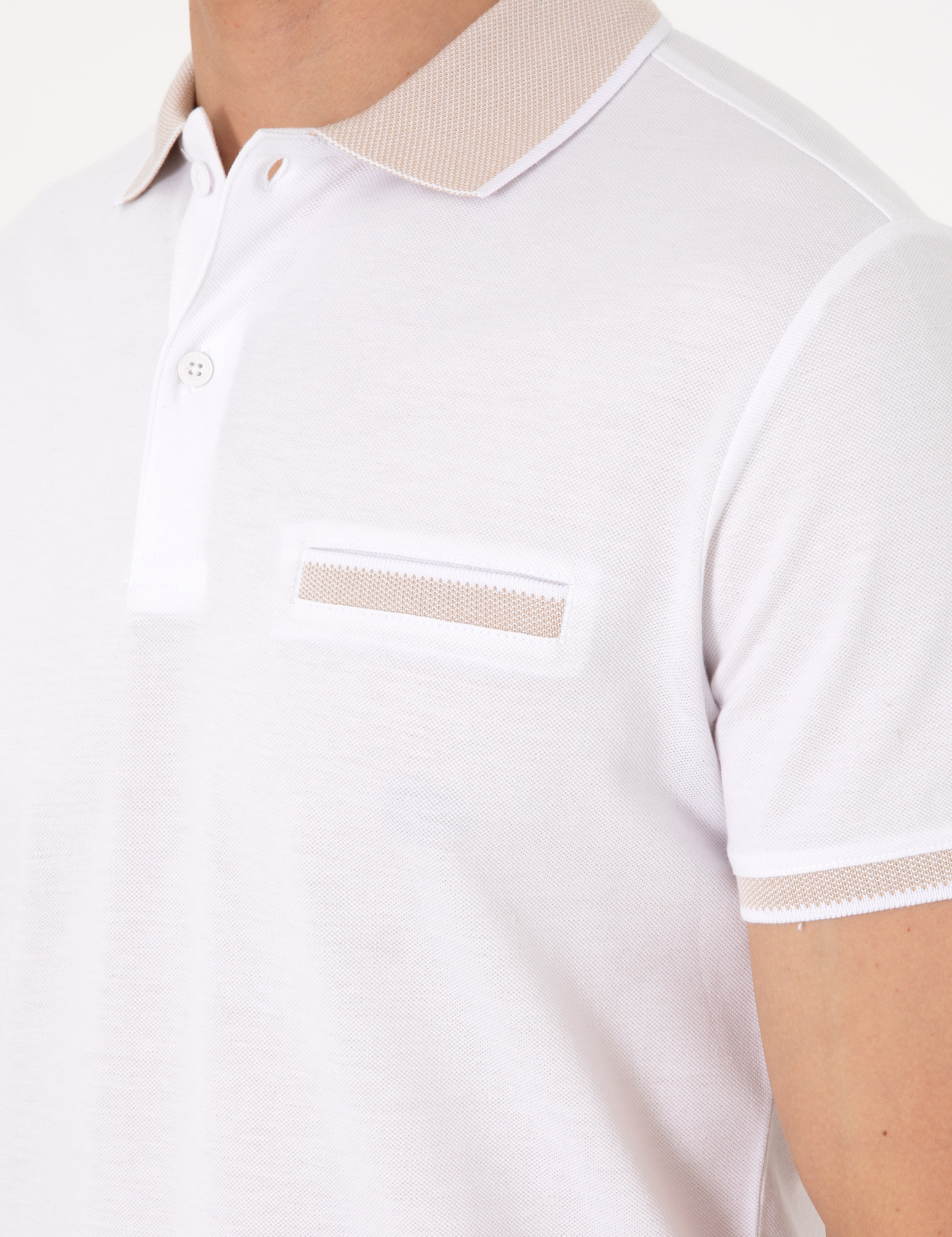 Beyaz Slim Fit %100 Pamuk Düğmeli Polo Yaka Tişört - Image 7