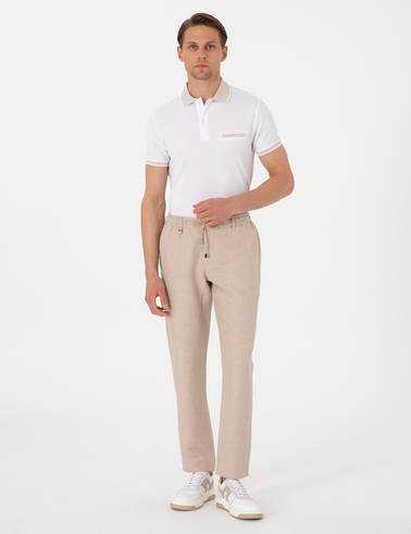 Beyaz Slim Fit %100 Pamuk Düğmeli Polo Yaka Tişört