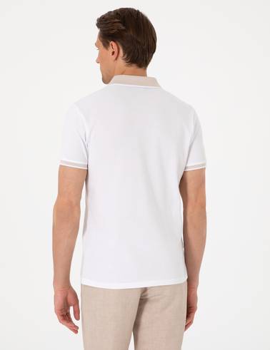 Beyaz Slim Fit %100 Pamuk Düğmeli Polo Yaka Tişört