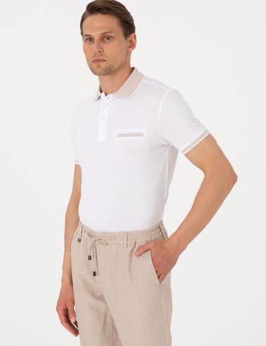 Beyaz Slim Fit %100 Pamuk Düğmeli Polo Yaka Tişört