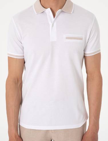 Beyaz Slim Fit %100 Pamuk Düğmeli Polo Yaka Tişört