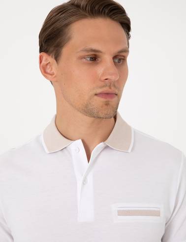 Beyaz Slim Fit %100 Pamuk Düğmeli Polo Yaka Tişört