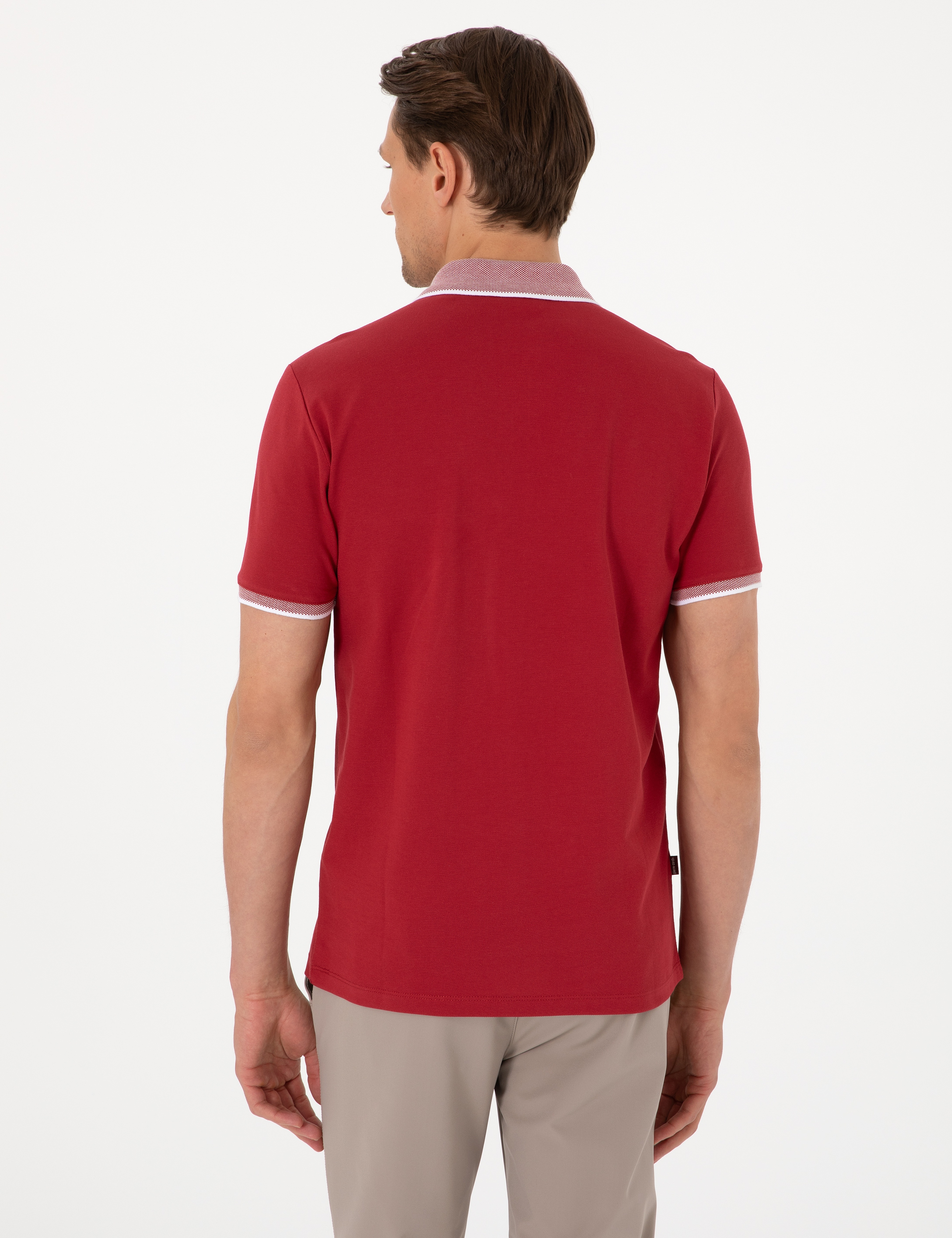 Nar Çiçeği Slim Fit %100 Pamuk Düğmeli Polo Yaka Tişört - Image 5