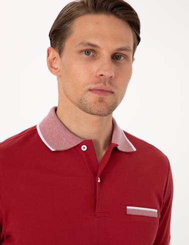 Nar Çiçeği Slim Fit %100 Pamuk Düğmeli Polo Yaka Tişört