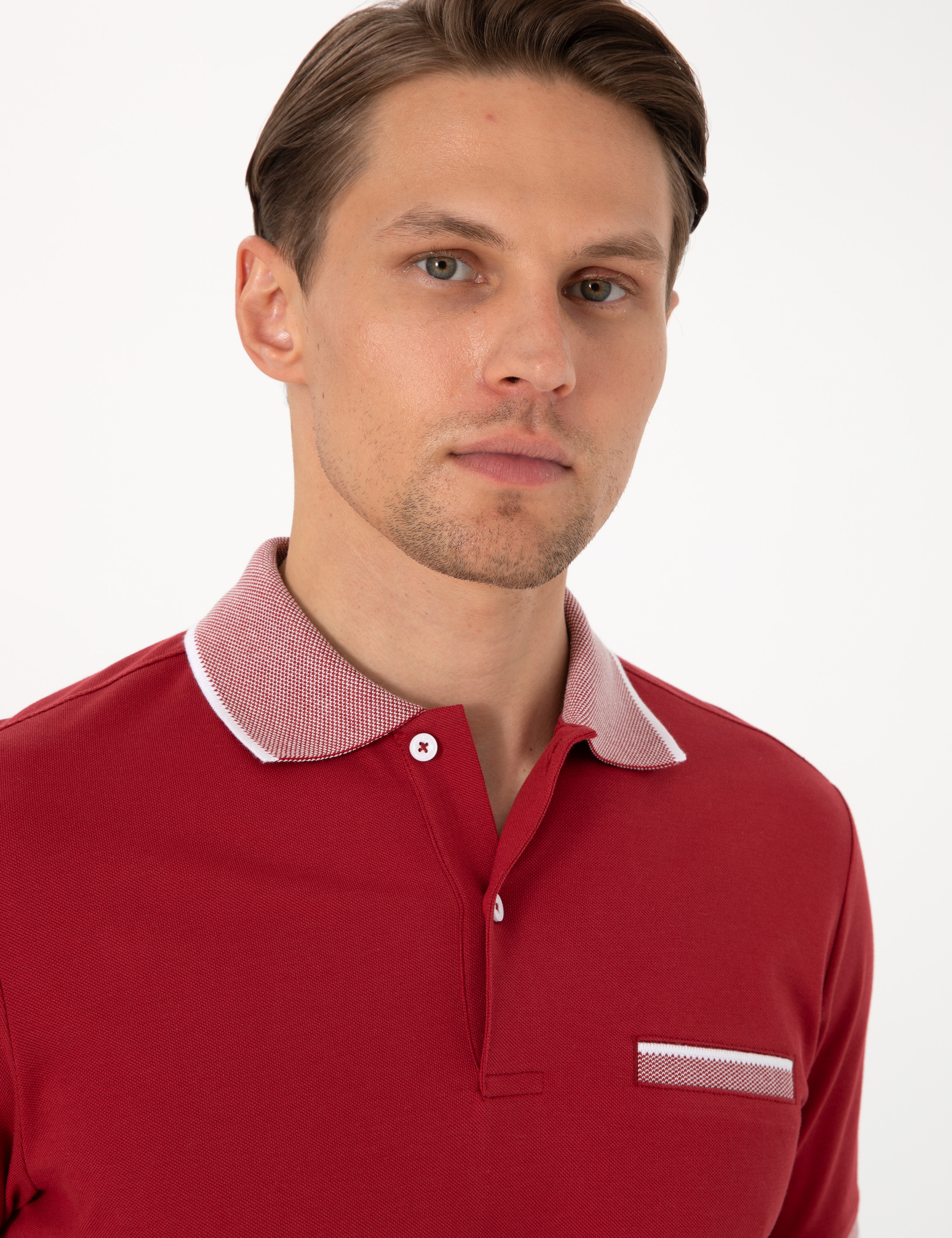 Nar Çiçeği Slim Fit %100 Pamuk Düğmeli Polo Yaka Tişört - Image 2