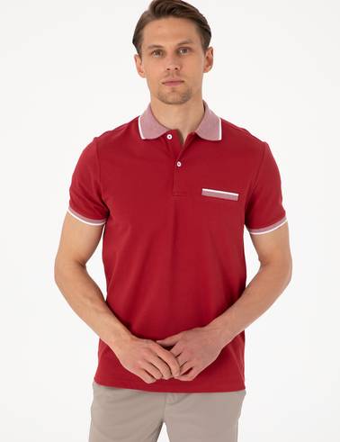 Nar Çiçeği Slim Fit %100 Pamuk Düğmeli Polo Yaka Tişört
