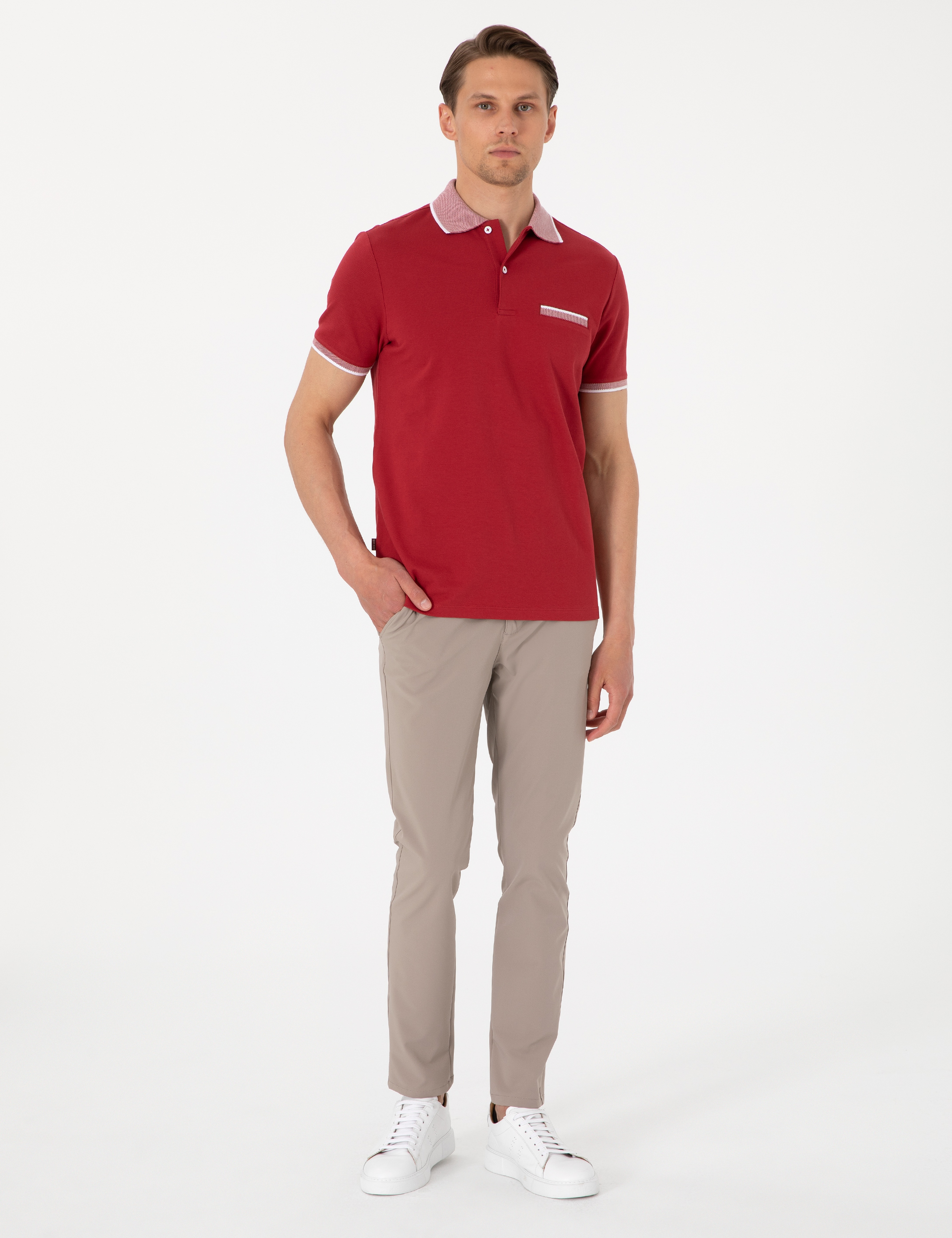 Nar Çiçeği Slim Fit %100 Pamuk Düğmeli Polo Yaka Tişört